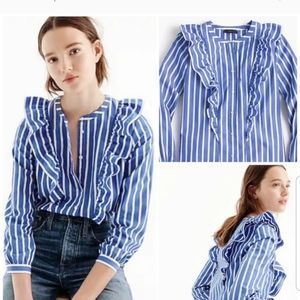 J. Crew vertical stripe ruffle button down shirt
